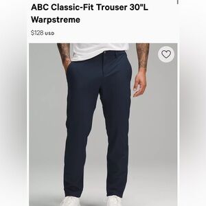 Lululemon ABC Classic-Fit Trouser 31 waist, 30 length
Warpstreme in navy